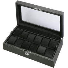 Load image into Gallery viewer, Diplomat Twelve  Watch Case Black Carbon Fiber Pattern with Black Suede Interior