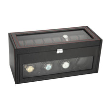 Load image into Gallery viewer, Diplomat Carbon Fiber Pattern Four Watch Winder Black Leatherette Interior 16 Watch Storage Smart Internal Bi-Directional Timer Control