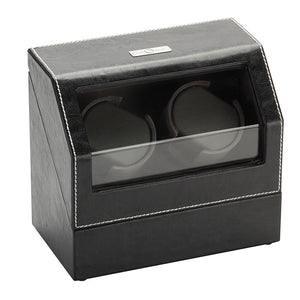 Diplomat Double Watch Winder, Battery/AC Powered. Leather with Microfiber Suede Interior, Smart Internal Bi-Directional Timer Control