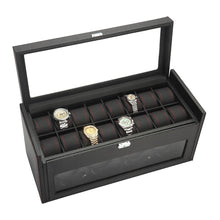 Load image into Gallery viewer, Diplomat Carbon Fiber Pattern Four Watch Winder Black Leatherette Interior 16 Watch Storage Smart Internal Bi-Directional Timer Control