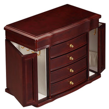 Load image into Gallery viewer, Diplomat Jewelry Chest 4 Drawers 2 Side Doors. Choose Oak or Cherry finish. Cream Felt Interior