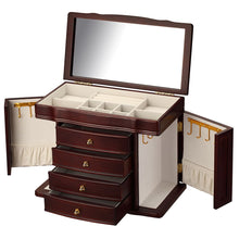 Load image into Gallery viewer, Diplomat Jewelry Chest 4 Drawers 2 Side Doors. Choose Oak or Cherry finish. Cream Felt Interior