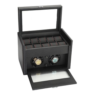 Diplomat Modena Series Double Watch Winder With Carbon Fiber Pattern, AC/Battery