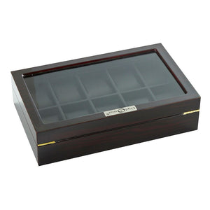 Diplomat Ten Watch Case With Locking Lid Choose Ebony or Cherry Wood Finish