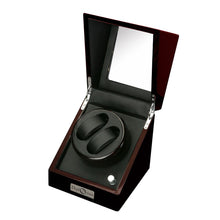 Load image into Gallery viewer, Diplomat Double Watch Winder Battery/AC Powered Smart Internal Bi-Directional Timer Control, Wood Finish with Leatherette Interior