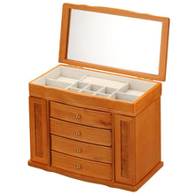 Load image into Gallery viewer, Diplomat Jewelry Chest 4 Drawers 2 Side Doors. Choose Oak or Cherry finish. Cream Felt Interior