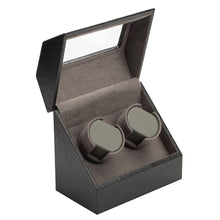 Load image into Gallery viewer, Diplomat Double Watch Winder, Battery/AC Powered. Leather with Microfiber Suede Interior, Smart Internal Bi-Directional Timer Control