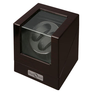 Diplomat Double Watch Winder Battery/AC Powered Smart Internal Bi-Directional Timer Control, Wood Finish with Leatherette Interior
