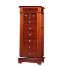 Load image into Gallery viewer, Diplomat Jewelry 7 Drawer Armoire 2 Side Doors, Area for Charging Station. Exterior Mahogany Wood Finish Cream Felt Interior