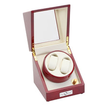 Load image into Gallery viewer, Diplomat Double Watch Winder Battery/AC Powered Smart Internal Bi-Directional Timer Control, Wood Finish with Leatherette Interior