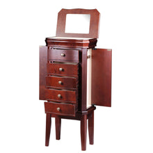 Load image into Gallery viewer, Diplomat Jewelry Armoire with 5 Drawers 2 Side Doors Cream Felt Interior, Cherry Wood Finish and Charging Station area