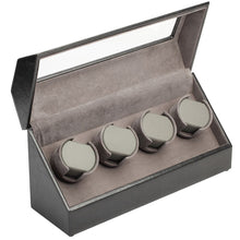 Load image into Gallery viewer, Diplomat Quad Watch Winder, AC Powered. Smart Internal Bi-Directional Timer Control,  Black Leather with Gray Microfiber Suede Interior