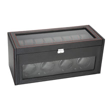 Load image into Gallery viewer, Diplomat Carbon Fiber Pattern Four Watch Winder Black Leatherette Interior 16 Watch Storage Smart Internal Bi-Directional Timer Control