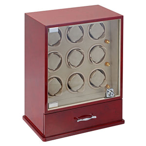 Diplomat Nine Watch Winder 10 Watch Storage Choose from Three Wood Finishes. Locking Glass Door and Smart Internal Bi-Directional Timer Control