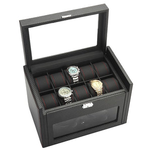 Diplomat Modena Series Double Watch Winder With Carbon Fiber Pattern, AC/Battery