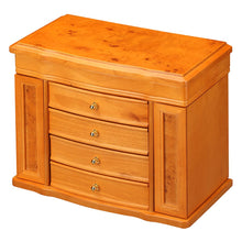 Load image into Gallery viewer, Diplomat Jewelry Chest 4 Drawers 2 Side Doors. Choose Oak or Cherry finish. Cream Felt Interior