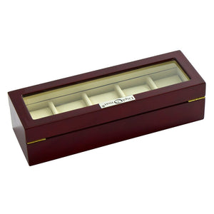 Diplomat Five Watch Case Locking Lid Choose from Two Styles, Wood Finish and Leatherette Interior