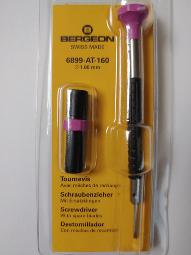 Bergeon 1.60 mm Screwdriver with Spare Blades 6899-AT-160, Ergonomic