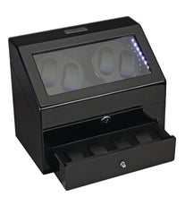 Load image into Gallery viewer, Diplomat Phantom Four Watch Winder 4 Watch Storage AC/Battery Powered LED Lit, Lock and Key. Smart Internal Bi-Directional Timer Control