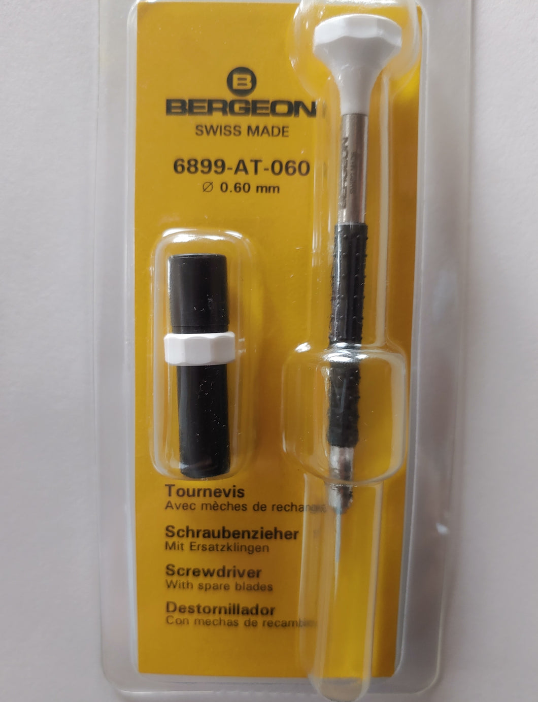 Bergeon 0.60 mm Screwdriver with Spare Blades 6899-AT-060, Ergonomic