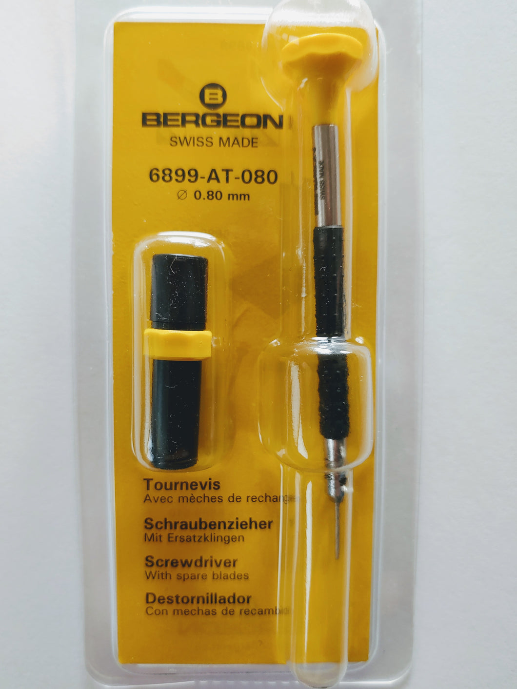 Bergeon 0.80 mm Screwdriver with Spare Blades 6899-AT-080, Ergonomic