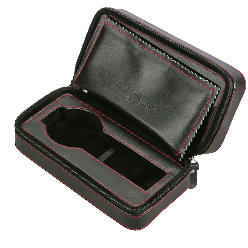 Diplomat Black Leatherette Watch Travel Pouch for 2 Watches with Suede Interior