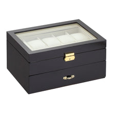 Load image into Gallery viewer, Diplomat Ten Watch Case with Drawer for Pens and Cufflink Storage, Wood Finish with Leatherette Interior