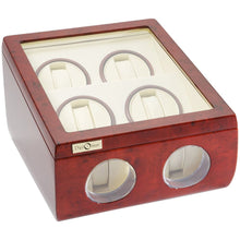 Load image into Gallery viewer, Diplomat Windsor Quad Watch Winder 2 Watch Storage Smart Internal Bi-Directional Timer Control. Burl Wood Finish with Cream Interior