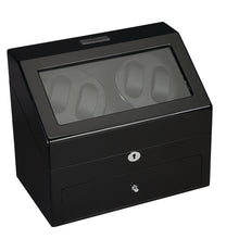 Load image into Gallery viewer, Diplomat Phantom Four Watch Winder 4 Watch Storage AC/Battery Powered LED Lit, Lock and Key. Smart Internal Bi-Directional Timer Control