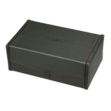 Load image into Gallery viewer, Diplomat Ten Watch Case Black Carbon Fiber Pattern, Red Stitching and Black Suede Interior, Removable Trays