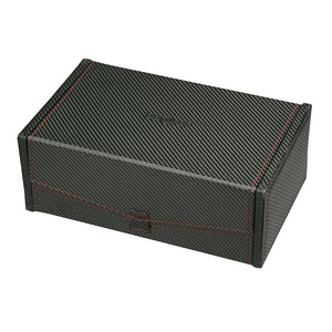 Diplomat Ten Watch Case Black Carbon Fiber Pattern, Red Stitching and Black Suede Interior, Removable Trays