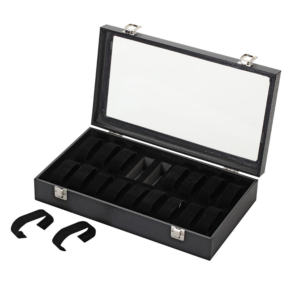 Diplomat Eighteen Watch Case with Adjustable Inserts Black Leatherett Diplomat Winders