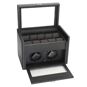 Diplomat Modena Series Double Watch Winder With Carbon Fiber Pattern, AC/Battery
