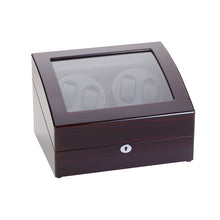 Load image into Gallery viewer, Diplomat Quad Watch Winder  5 Watch Storage AC / Battery Powered Smart Internal Bi-Directional Timer, Wood Finish, Leatherette Interior