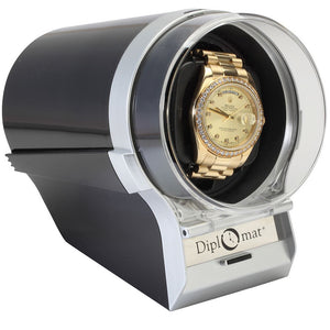 Diplomat Single Watch Winder Choose color: Black, Silver/Black or Red/Black. 12 Programmed Settings and AC Powered Japanese Mabuchi Motor