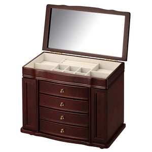 Diplomat Jewelry Chest 4 Drawers 2 Side Doors. Choose Oak or Cherry finish. Cream Felt Interior