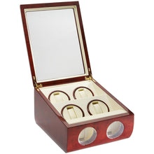 Load image into Gallery viewer, Diplomat Windsor Quad Watch Winder 2 Watch Storage Smart Internal Bi-Directional Timer Control. Burl Wood Finish with Cream Interior