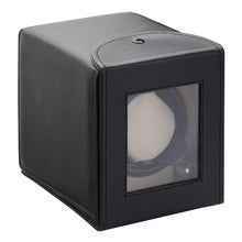 Load image into Gallery viewer, Diplomat Black Single Watch Winder Battery/AC Powered with Smart Internal Bi-Directional Timer Control, Leatherette  with Soft Tan Suede Interior