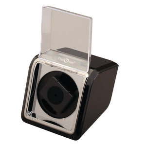Diplomat Single Watch Winder and Smart Internal Bi-Directional Timer Control, Black Finish with Chrome Accents