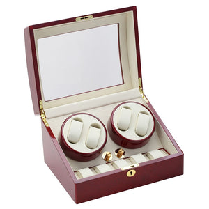 Diplomat Quad Watch Winder  5 Watch Storage AC / Battery Powered Smart Internal Bi-Directional Timer, Wood Finish, Leatherette Interior