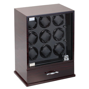 Diplomat Nine Watch Winder 10 Watch Storage Choose from Three Wood Finishes. Locking Glass Door and Smart Internal Bi-Directional Timer Control