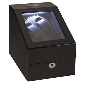 Diplomat Phantom Double Watch Winder 3 Watch Storage AC/Battery Powered Smart Internal Bi-Directional Timer Control. Interior  LED Lights