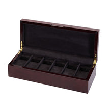 Load image into Gallery viewer, Diplomat Six Watch Storage Case Mahogany Wood with Soft Microfiber Suede Interior, you choose  Charcoal or Cream Color