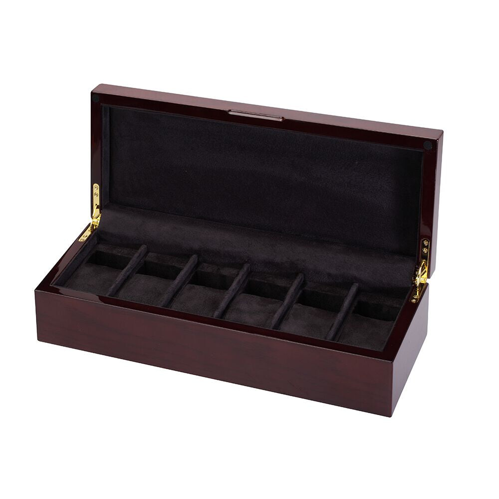 Diplomat Six Watch Storage Case Mahogany Wood with Soft Microfiber Suede Interior, you choose  Charcoal or Cream Color