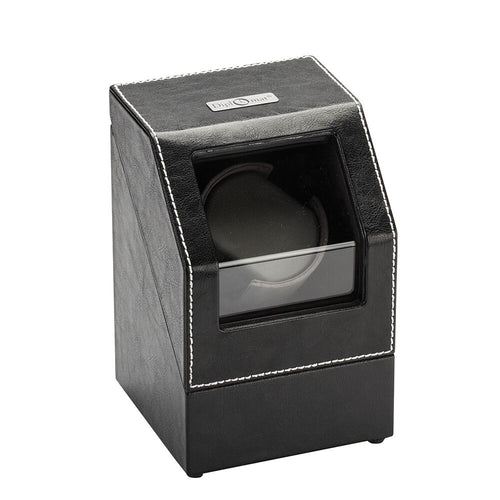 Diplomat Single Watch Winder Battery/AC Powered, Smart Internal Bi-Directional Timer Control, Leatherette Wrapped with Gray Microfiber Suede Interior