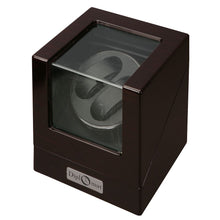 Load image into Gallery viewer, Diplomat Double Watch Winder Battery/AC Powered Smart Internal Bi-Directional Timer Control, Wood Finish with Leatherette Interior