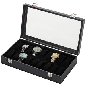 Diplomat Eighteen Watch Case with Adjustable Inserts, Black Leatherette with Felt Interior