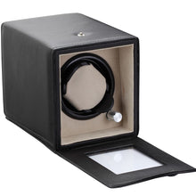 Load image into Gallery viewer, Diplomat Black Single Watch Winder Battery/AC Powered with Smart Internal Bi-Directional Timer Control, Leatherette  with Soft Tan Suede Interior