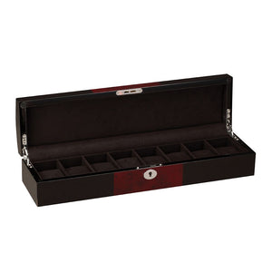 Diplomat Eight Watch Storage, Lock and Key, Choose From Three Styles. Wood Finish  with Center Wood Finish Accents and Soft Interior