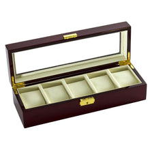 Load image into Gallery viewer, Diplomat Five Watch Case Locking Lid Choose from Two Styles, Wood Finish and Leatherette Interior